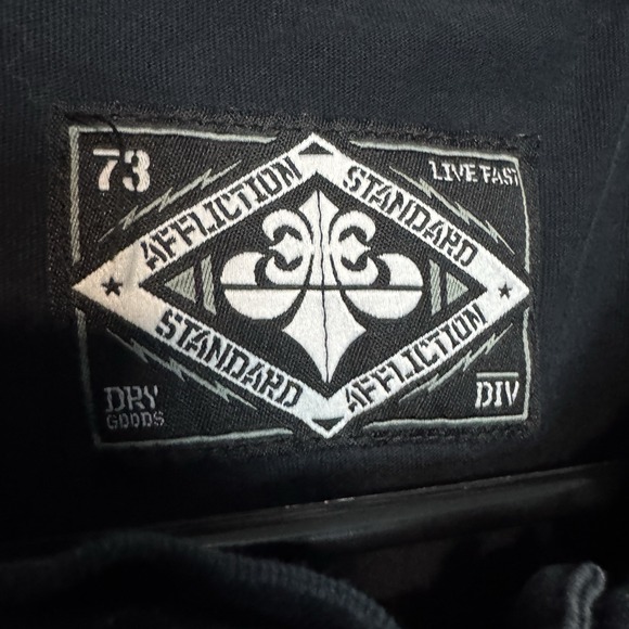 Affliction Henley Shirt Mens Large Black Blue Distressed Y2K Biker Goth Grunge - Picture 5 of 10